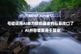 号称运用AI自力照料基金的私募改口了：AI并非首要用于营业