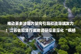 推动更多法治力量向引导和疏导端发力！江苏省司法厅实地调研探索深化“枫桥经验”