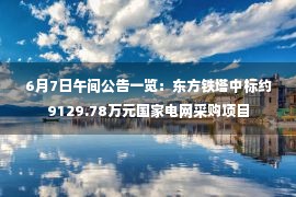 6月7日午间公告一览：东方铁塔中标约9129.78万元国家电网采购项目