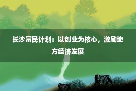 长沙富民计划：以创业为核心，激励地方经济发展