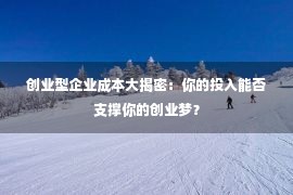 创业型企业成本大揭密：你的投入能否支撑你的创业梦？