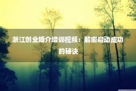 浙江创业婚介培训视频：解密启动成功的秘诀