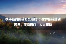 快手新闻搬砖怎么赚钱:小世界搬砖赚钱项目，蓝海风口，人人可做