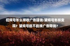 视频号怎么接收广告赚钱:望频号怎样变现？望频号能不能接广告赔钱？