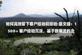 如何高效留下客户经验和经验:桑文锋：1500+ 客户经验沉淀，基于数据流的企业运营框架——SDAF