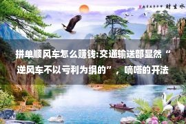 拼单顺风车怎么赚钱:交通输送部显然“逆风车不以亏利为纲的”，嘀嗒的开法性还有吗？