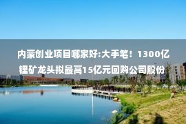 内蒙创业项目哪家好:大手笔！1300亿锂矿龙头拟最高15亿元回购公司股份