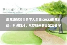 虎年赚钱项目名字大全集:2022虎年男孩：明明如月、众妙归来的男宝宝名字大全