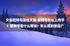 文章视频号赚钱文案:望频号怎么上抢手？望频号靠什么赔钱？怎么得到微信广告发益搞货分享