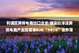 利通区跨境电商出口企业:雄安白洋淀跨境电商产业园首单B2B“9810”业务落地