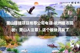 萧山赚钱项目推荐公司电话:杭州楼市现状：萧山人注意！这个板块开发了