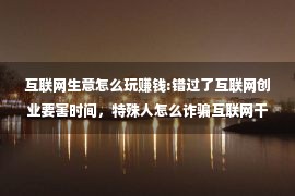 互联网生意怎么玩赚钱:错过了互联网创业要害时间，特殊人怎么诈骗互联网干买卖赔钱？