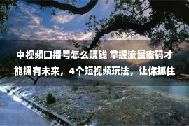 中视频口播号怎么赚钱 掌握流量密码才能拥有未来，4个短视频玩法，让你抓住赚钱机会