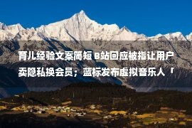 育儿经验文案简短 B站回应被指让用户卖隐私换会员；蓝标发布虚拟音乐人「K」；乐华娱乐申请赴港上市