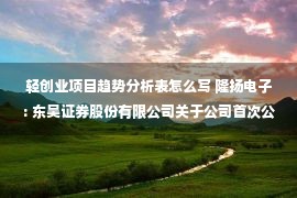 轻创业项目趋势分析表怎么写 隆扬电子: 东吴证券股份有限公司关于公司首次公开发行股票并在创业板上市之发行保荐书