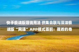 快手极速版赚钱用法 供集会联与漫溢极速版“网赚”APP模式面前：藏着的奇奥