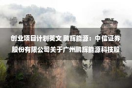 创业项目计划英文 鹏辉能源：中信证券股份有限公司关于广州鹏辉能源科技股份有限公司2022年度向特定对象发行A股股票之发行保荐书