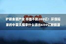 护眼金蛋产业 市值不到200亿！环保起家的中国天楹拿什么讲出600亿新能源的故事