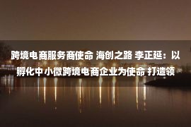 跨境电商服务商使命 海创之路 李正延：以孵化中小微跨境电商企业为使命 打造领先的跨境云仓产业平台