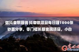 做抖音想赚钱 抖音歌项目每日赚1000张钞票分享，零门槛长期变现项目，小白看完后立即开始套现