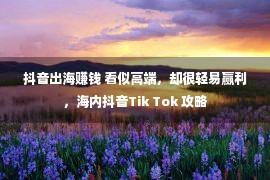 抖音出海赚钱 看似高端，却很轻易赢利，海内抖音Tik Tok 攻略