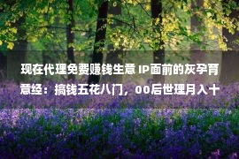 现在代理免费赚钱生意 IP面前的灰孕育意经：搞钱五花八门，00后世理月入十万