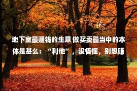 地下室最赚钱的生意 做买卖最当中的本体是甚么：“利他”，没悟懂，别想赚大钱