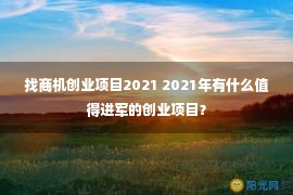 找商机创业项目2021 2021年有什么值得进军的创业项目？