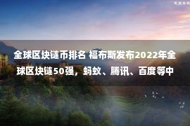 全球区块链币排名 福布斯发布2022年全球区块链50强，蚂蚁、腾讯、百度等中国企业上榜