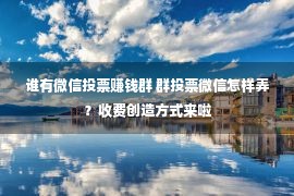 谁有微信投票赚钱群 群投票微信怎样弄？收费创造方式来啦