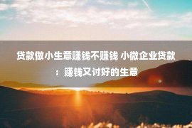 贷款做小生意赚钱不赚钱 小微企业贷款：赚钱又讨好的生意