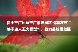 快手推广运营推广渠道 磁力引擎发布“快手达人五力模型”，助力品牌高效匹配达人资源