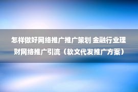 怎样做好网络推广推广策划 金融行业理财网络推广引流（软文代发推广方案）