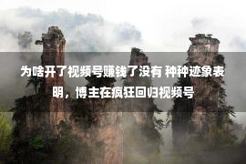 为啥开了视频号赚钱了没有 种种迹象表明，博主在疯狂回归视频号