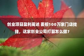 创业项目盈利阐述 要帮100万家门店找钱，这家创业公司打算怎么做？