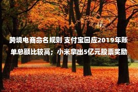 跨境电商命名规则 支付宝回应2019年账单总额比较高；小米拿出5亿元股票奖励员工；