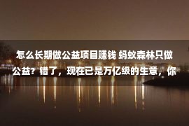 怎么长期做公益项目赚钱 蚂蚁森林只做公益？错了，现在已是万亿级的生意，你也在帮它赚钱