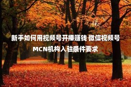 新手如何用视频号开播赚钱 微信视频号MCN机构入驻条件要求