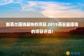 新西兰赚钱最快的项目 2019西安最赚钱的项目评选！