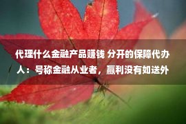 代理什么金融产品赚钱 分开的保障代办人：号称金融从业者，赢利没有如送外卖