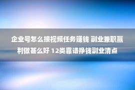 企业号怎么接视频任务赚钱 副业兼职赢利做甚么好 12类靠谱挣钱副业清点