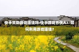 快手赞助游戏赚钱吗:快手游戏合伙人：如何利用游戏赚钱？