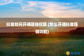 抖音如何开通赚钱权限 (怎么开通抖音赚钱功能)