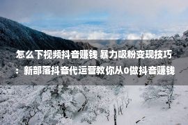 怎么下视频抖音赚钱 暴力吸粉变现技巧：新部落抖音代运营教你从0做抖音赚钱