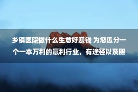 乡镇医院做什么生意好赚钱 为您瓜分一个一本万利的赢利行业，有途径以及胆识的也许去做！