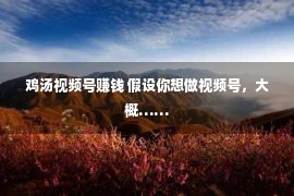 鸡汤视频号赚钱 假设你想做视频号，大概……