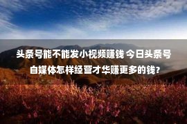 头条号能不能发小视频赚钱 今日头条号 自媒体怎样经营才华赚更多的钱？