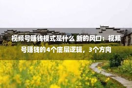 视频号赚钱模式是什么 新的风口：视频号赚钱的4个底层逻辑，3个方向