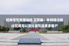 视频号引流赚钱吗 王双雄：怎样经过经过视频号以及抖音引流更多客户