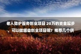 老人陪护服务创业项目 20万的资金起步，可以做哪些创业项目呢？推荐几个供参考